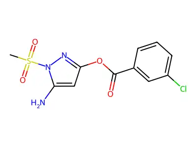 5-amino-1-(methylsulfonyl)-1H-pyrazol-3-yl 3-chlorobenzoate structure