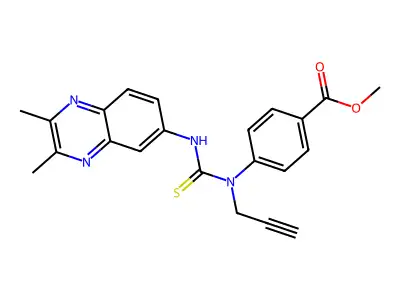 Methyl 4-[[[(2,3-dimethyl-6-quinoxalinyl)amino]thioxomethyl]-2-propyn-1-ylamino]benzoate structure