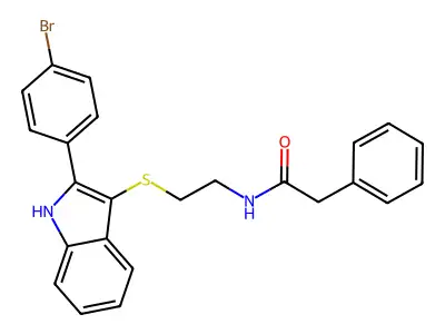 N-(2-((2-(4-bromophenyl)-1H-indol-3-yl)thio)ethyl)-2-phenylacetamide structure