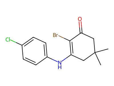 2-Bromo-3-((4-chlorophenyl)amino)-5,5-dimethylcyclohex-2-EN-1-one structure