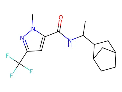 N-(1-bicyclo[2.2.1]hept-2-ylethyl)-1-methyl-3-(trifluoromethyl)-1H-pyrazole-5-carboxamide structure