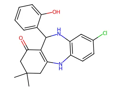 2,10-diaza-13-chloro-9-(2-hydroxyphenyl)-5,5-dimethyltricyclo[9.4.0.0<3,8>]pentadeca-1(11),3(8),12,14-tetraen-7-one structure