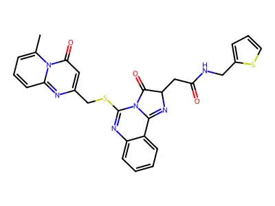 2-{5-[({6-methyl-4-oxo-4H-pyrido[1,2-a]pyrimidin-2-yl}methyl)sulfanyl]-3-oxo-2H,3H-imidazo[1,2-c]quinazolin-2-yl}-N-[(thiophen-2-yl)methyl]acetamide structure