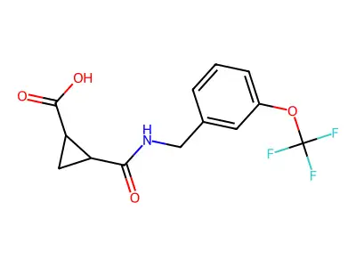 2-(N-((3-(Trifluoromethoxy)phenyl)methyl)carbamoyl)cyclopropanecarboxylic acid structure
