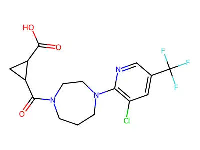 2-((4-(3-chloro-5-(trifluoromethyl)-2-pyridyl)-1,4-diazaperhydroepinyl)carbonyl)cyclopropanecarboxylic acid structure