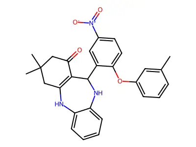 2,10-diaza-5,5-dimethyl-9-(2-(3-methylphenoxy)-5-nitrophenyl)tricyclo[9.4.0.0<3,8>]pentadeca-1(15),3(8),11(12),13-tetraen-7-one structure