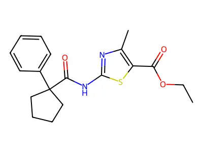 4-Methyl-2-[(1-phenyl-cyclopentanecarbonyl)-amino]-thiazole-5-carboxylic acid ethyl ester structure