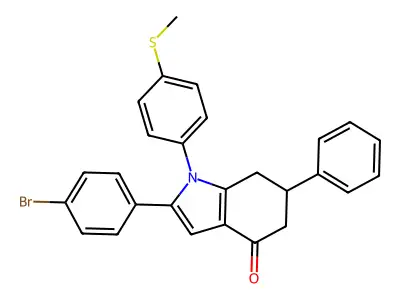 2-(4-bromophenyl)-1-(4-methylsulfanylphenyl)-6-phenyl-6,7-dihydro-5H-indol-4-one structure