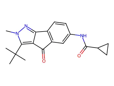 N-(3-tert-butyl-2-methyl-4-oxoindeno[1,2-c]pyrazol-6-yl)cyclopropanecarboxamide structure