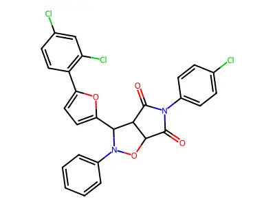 5-(4-chlorophenyl)-3-[5-(2,4-dichlorophenyl)furan-2-yl]-2-phenyldihydro-2H-pyrrolo[3,4-d][1,2]oxazole-4,6(3H,5H)-dione structure