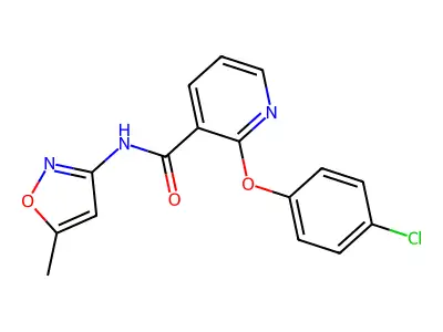 2-(4-chlorophenoxy)-N-(5-methyl-1,2-oxazol-3-yl)pyridine-3-carboxamide structure