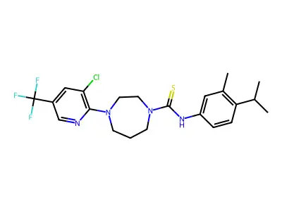 (4-(3-chloro-5-(trifluoromethyl)(2-pyridyl))(1,4-diazaperhydroepinyl))((3-methyl-4-(isopropyl)phenyl)amino)methane-1-thione structure