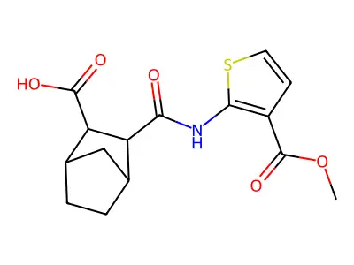 3-{[3-(methoxycarbonyl)thiophen-2-yl]carbamoyl}bicyclo[2.2.1]heptane-2-carboxylic acid structure