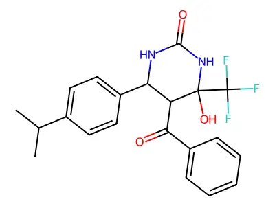 5-benzoyl-4-hydroxy-6-(4-isopropylphenyl)-4-(trifluoromethyl)tetrahydro-2(1H)-pyrimidinone structure