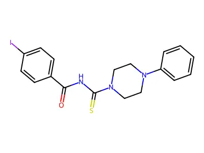 4-iodo-N-(4-phenylpiperazine-1-carbothioyl)benzamide structure