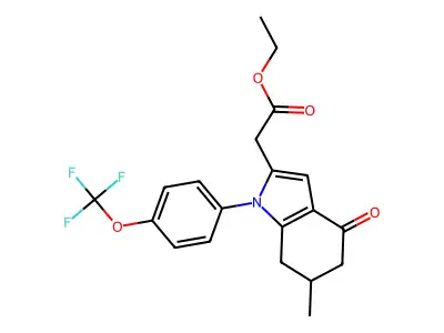 Ethyl 2-[6-methyl-4-oxo-1-[4-(trifluoromethoxy)phenyl]-6,7-dihydro-5H-indol-2-yl]acetate structure
