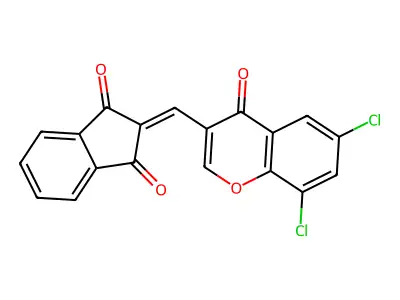 2-((6,8-Dichloro-4-oxo-4H-chromen-3-YL)methylene)indane-1,3-dione structure