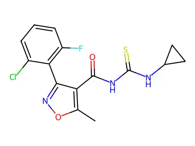 3-(2-chloro-6-fluorophenyl)-N-(cyclopropylcarbamothioyl)-5-methyl-1,2-oxazole-4-carboxamide structure