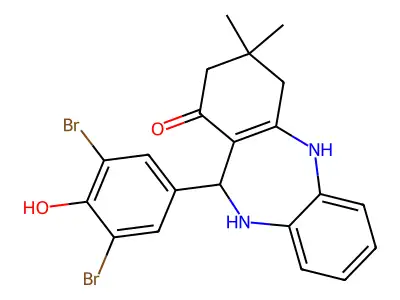 2,10-diaza-9-(3,5-dibromo-4-hydroxyphenyl)-5,5-dimethyltricyclo[9.4.0.0<3,8>]pentadeca-1(11),3(8),12,14-tetraen-7-one structure
