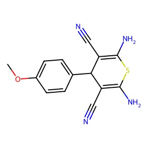 2,6-diamino-4-(4-methoxyphenyl)-4H-thiopyran-3,5-dicarbonitrile structure