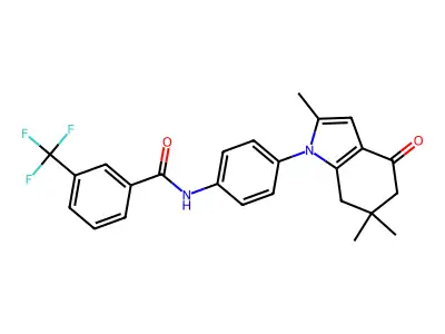 3-(trifluoromethyl)-N-[4-(2,6,6-trimethyl-4-oxo-5,7-dihydroindol-1-yl)phenyl]benzamide structure