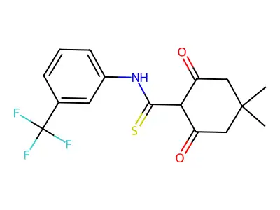 4,4-dimethyl-2,6-dioxo-N-[3-(trifluoromethyl)phenyl]cyclohexane-1-carbothioamide structure