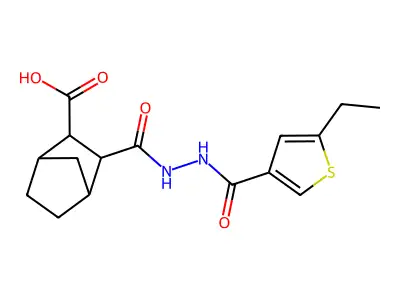 3-({2-[(5-ethylthiophen-3-yl)carbonyl]hydrazinyl}carbonyl)bicyclo[2.2.1]heptane-2-carboxylic acid structure