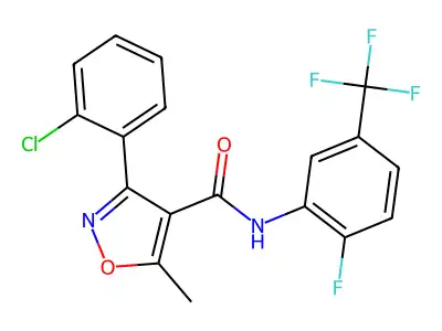 3-(2-chlorophenyl)-N-[2-fluoro-5-(trifluoromethyl)phenyl]-5-methyl-1,2-oxazole-4-carboxamide structure