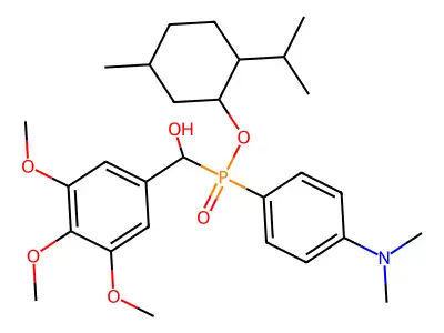 2-isopropyl-5-methylcyclohexyl (4-(dimethylamino)phenyl)(hydroxy(3,4,5-trimethoxyphenyl)methyl)phosphinate structure