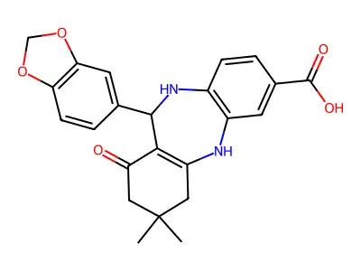 6-(1,3-benzodioxol-5-yl)-9,9-dimethyl-7-oxo-6,8,10,11-tetrahydro-5H-benzo[b][1,4]benzodiazepine-2-carboxylic acid structure