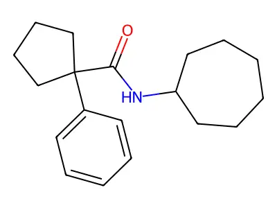 N-cycloheptyl-1-phenylcyclopentane-1-carboxamide structure