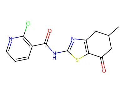 2-chloro-N-(5-methyl-7-oxo-5,6-dihydro-4H-1,3-benzothiazol-2-yl)pyridine-3-carboxamide structure