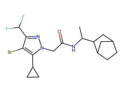 N-[1-(3-bicyclo[2.2.1]heptanyl)ethyl]-2-[4-bromo-5-cyclopropyl-3-(difluoromethyl)pyrazol-1-yl]acetamide structure