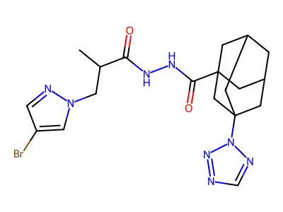 N'-[3-(4-bromopyrazol-1-yl)-2-methylpropanoyl]-3-(tetrazol-2-yl)adamantane-1-carbohydrazide structure