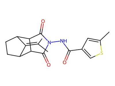 N-[1,3-dioxo-8-(propan-2-ylidene)octahydro-2H-4,7-methanoisoindol-2-yl]-5-methylthiophene-3-carboxamide structure