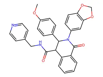 (2-benzo[d]1,3-dioxolen-5-yl-3-(4-methoxyphenyl)-1-oxo(4-2,3,4-trihydroisoquinolyl))-N-(4-pyridylmethyl)formamide structure
