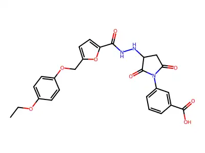3-(3-(2-(5-((4-ethoxyphenoxy)methyl)furan-2-carbonyl)hydrazinyl)-2,5-dioxopyrrolidin-1-yl)benzoic acid structure
