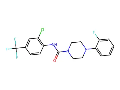 N-[2-chloro-4-(trifluoromethyl)phenyl]-4-(2-fluorophenyl)piperazine-1-carboxamide structure