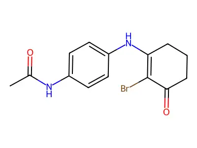 N-{4-[(2-bromo-3-oxocyclohex-1-en-1-yl)amino]phenyl}acetamide structure