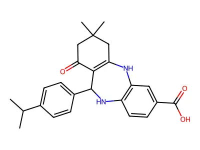 9,9-dimethyl-7-oxo-6-(4-propan-2-ylphenyl)-6,8,10,11-tetrahydro-5H-benzo[b][1,4]benzodiazepine-2-carboxylic acid structure
