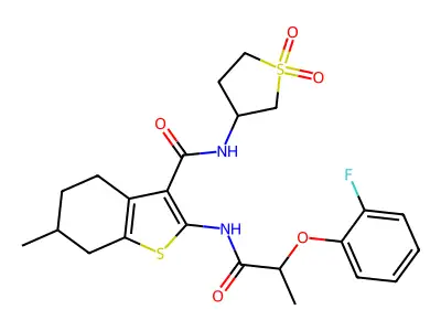 N-(1,1-dioxidotetrahydrothiophen-3-yl)-2-{[2-(2-fluorophenoxy)propanoyl]amino}-6-methyl-4,5,6,7-tetrahydro-1-benzothiophene-3-carboxamide structure