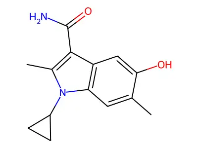 1-cyclopropyl-5-hydroxy-2,6-dimethyl-1H-indole-3-carboxamide structure