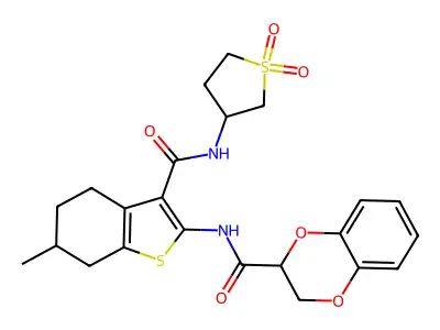 N-{3-[(1,1-dioxidotetrahydrothiophen-3-yl)carbamoyl]-6-methyl-4,5,6,7-tetrahydro-1-benzothiophen-2-yl}-2,3-dihydro-1,4-benzodioxine-2-carboxamide structure
