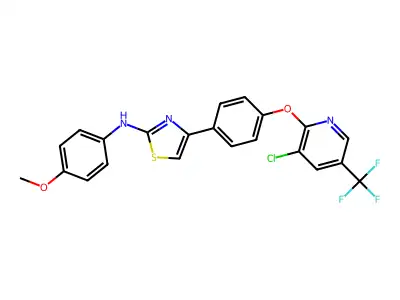4-[4-[3-chloro-5-(trifluoromethyl)pyridin-2-yl]oxyphenyl]-N-(4-methoxyphenyl)-1,3-thiazol-2-amine structure