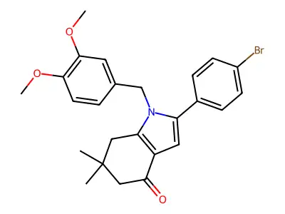 2-(4-bromophenyl)-1-[(3,4-dimethoxyphenyl)methyl]-6,6-dimethyl-5,7-dihydroindol-4-one structure
