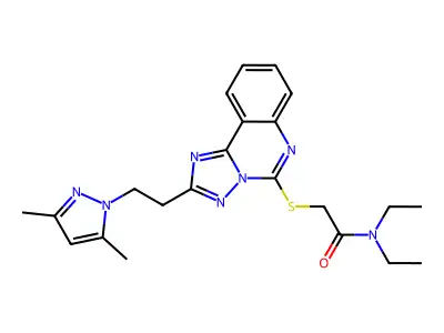 2-({2-[2-(3,5-dimethyl-1H-pyrazol-1-yl)ethyl]-[1,2,4]triazolo[1,5-c]quinazolin-5-yl}sulfanyl)-N,N-diethylacetamide structure