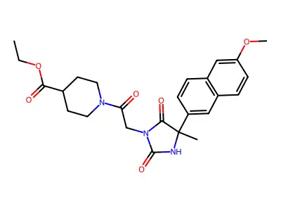 ethyl 1-[2-[4-(6-methoxynaphthalen-2-yl)-4-methyl-2,5-dioxoimidazolidin-1-yl]acetyl]piperidine-4-carboxylate structure