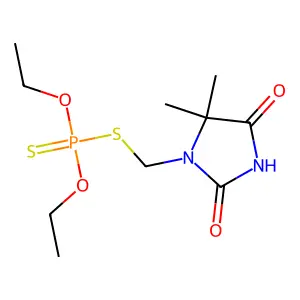 Phosphorodithioic acid, S-((5,5-dimethyl-2,4-dioxo-1-imidazolidinyl)methyl) O,O-diethyl ester structure
