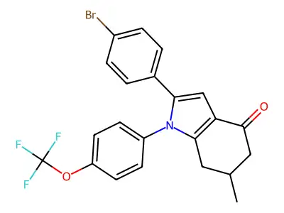 2-(4-bromophenyl)-6-methyl-1-[4-(trifluoromethoxy)phenyl]-6,7-dihydro-5H-indol-4-one structure