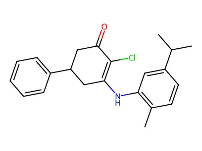 2-Chloro-3-((2-methyl-5-(isopropyl)phenyl)amino)-5-phenylcyclohex-2-EN-1-one structure